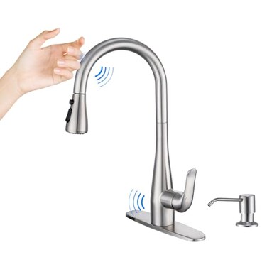 HGHGK Touch on Kitchen Faucet with Soap Dispenser and Pull Down Sprayer Single Handle Kitchen Sink Faucet 1 or 3 Hole Design for Modern Farmhouse Kitchens and Bar Sinks