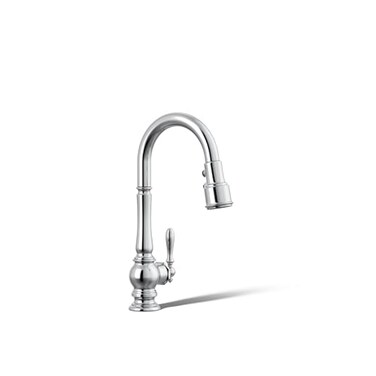 KOHLER Artifacts SingleHole Kitchen Sink Faucet with 16 PullDown spout and Turned Lever Handle DockNetik Magnetic Docking System and 3Function sprayhead Featuring Sweep and BerrySoft Spray