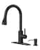 FORIOUS Black Kitchen Faucet with Soap Dispenser Single Handle Stainless Steel Transitional Sink Faucet with Pull Down Sprayer 1 or 3 Hole Suitable for Farmhouse Laundry Camper RV Bar