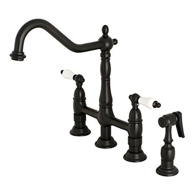 Kingston Brass KS1270PLBS Heritage Bridge Kitchen Faucet with Brass Sprayer Matte Black