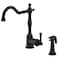 Gerber Opulence Black Kitchen Faucet with Side Spray Farmhouse Style Single Handle HeavyDuty Brass Construction 2Hole Installation in Satin Black D401157BS