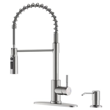 APPASO Kitchen Faucet with Pull Down Sprayer and Soap Dispenser Sink Faucets Springs Neck High Arc Single Handle Stainless Steel Fit for 1 to 4 Hole Kitchen Sink Brushed Nickel Easy Install