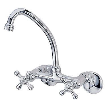 Kingston Brass KS214M High Arch Spout for Wall Mount Kitchen Faucet with Metal Cross Handle Polished Chrome658 inch spout reach