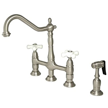 Kingston Brass KS1278PXBS Heritage Kitchen Faucet with Brass Sprayer 834Inch Brushed Nickel