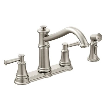 Moen 7255SRS Belfield Traditional Two Handle High Arc Kitchen Faucet with Side Spray Spot Resist Stainless
