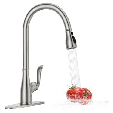 APPASO Kitchen Faucets with Pull Down Sprayer 3 Holes Brushed Nickel Kitchen Sink Faucet Single Handle High Arc Faucet for Kitchen Sink Laundry RV Bar