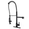 WOWOW Commercial Kitchen Faucet with PreRinse Sprayer 28Inch Height Solid Brass Kitchen Sink Faucet 1 or 3 Hole Deck Mount Matte Black Spring Kitchen Faucet with Dual Swing Spout