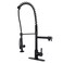 WOWOW Commercial Kitchen Faucet with PreRinse Sprayer 28Inch Height Solid Brass Kitchen Sink Faucet 1 or 3 Hole Deck Mount Matte Black Spring Kitchen Faucet with Dual Swing Spout