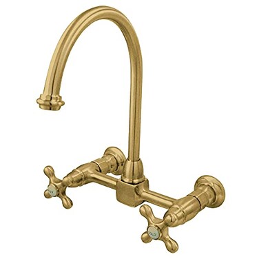 Kingston Brass KS1292AX Restoration Wall Mount Bridge Kitchen Faucet Polished Brass