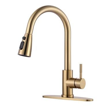 WOWOW Brushed Gold Kitchen Faucet With Sprayer Stainless Steel High Arc Single Handle Sink Faucet for 1 or 3 Hole Luxurious Gold Utility RV Kitchen Tap