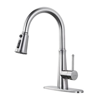 WOWOW Kitchen Faucet with Pull Down Sprayer Stainless Steel Brushed Nickel Faucet for 1 or 3 Hole Sinks Modern RV Faucet with Adapter
