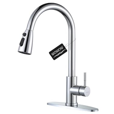WOWOW Chrome Kitchen Faucet with Sprayer Pull Down Kitchen Sink Faucet Stainless Steel Utility Sink Faucet with Deck Plate Kitchen Tap for RV Laundry Bar