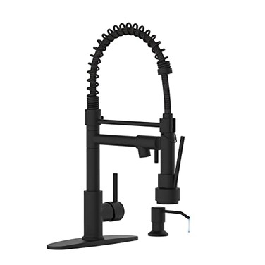 Casavilla Kitchen Faucet with Soap Dispenser Single Handle Spring Kitchen Sink Faucets with Pull Down Sprayer and Deck PlateBlack Faucet for Camper Farmhouse RV Kitchen SinkDual Function Spray Head