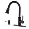 WOWOW Black Kitchen Faucet with Soap Dispenser Stainless Steel Kitchen Faucet for Sink 2 or 4 Hole High Arc Vintage Kitchen Sink Faucet with Pull Down Sprayer and Deck Plate