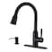 WOWOW Black Kitchen Faucet with Soap Dispenser Stainless Steel Kitchen Faucet for Sink 2 or 4 Hole High Arc Vintage Kitchen Sink Faucet with Pull Down Sprayer and Deck Plate