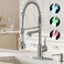 VIDEC Smart Kitchen Faucet 3 Modes Pull Down Sprayer LED Temperature Control Ceramic Valve360Degree Rotation1 or 3 Hole Deck Plate Double SpoutBrushed Steel NickelKW21SN