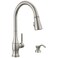 Delta Hazelwood Brushed Nickel Kitchen Faucet with Pull Down Sprayer and Soap Dispenser Modern Single Hole Kitchen Sink Faucet Single Handle Spotshield Stainless 19831ZSPSDDST