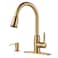 WOWOW Gold Kitchen Faucet with Soap Dispenser Stainless Steel Kitchen Faucet for Sink 2 or 4 Hole High Arc Vintage Kitchen Sink Faucet with Pull Down Sprayer