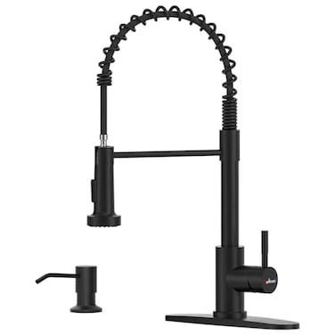 APPASO Black Kitchen Faucet with Soap Dispenser and Pull Down Sprayer LeadFree SUS304 Stainless Steel Commercial SingleHandle Spring Faucet for Kitchen Sink Matte Black CUPCCertified Parts