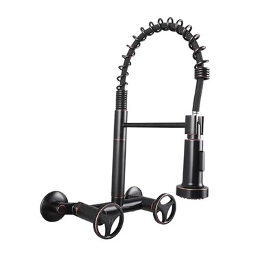 DOLGABA Wall Mount Kitchen Faucet with Pull Down Sprayer 6 Inches Center Two Handles Commercial Kitchen Sink Faucet 2 Functions Sprayer Oil Rubbed Bronze Utility Sink Faucet