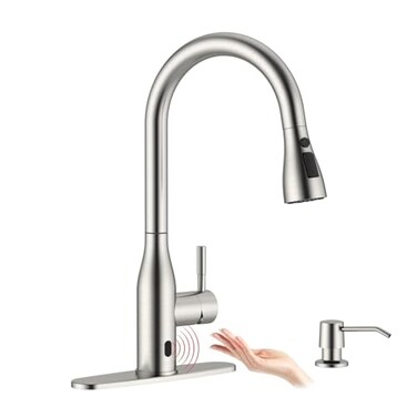 APPASO Touchless Kitchen Faucet with PullDown Sprayer Kitchen Sink Faucet Touchless Brushed Nickel Single Handle HandsFree Motion Sensor Faucets Suitable for 1 or 4Hole Sink Stainless Steel