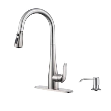 HGHGK Kitchen Faucet with Soap Dispenser and Pull Down Sprayer Stainless Steel Single Handle Kitchen Sink Faucet 1 or 3 Hole Design for Modern Farmhouse Kitchens and Bar Sinks