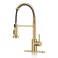 DJS Kitchen Faucets with Pull Down Sprayer Brushed Gold High Arc Single Handle 1 or 3 Holes Spring Kitchen Sink Faucet with Deck Plate for Farmhouse RV Vessel Basin