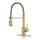 DJS Kitchen Faucets with Pull Down Sprayer Brushed Gold High Arc Single Handle 1 or 3 Holes Spring Kitchen Sink Faucet with Deck Plate for Farmhouse RV Vessel Basin