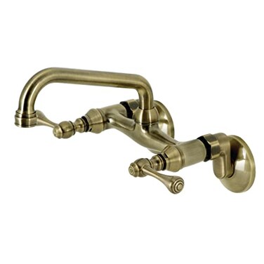 Kingston Brass Kingston 6Inch Adjustable Center Wall Mount Kitchen Faucet Antique Brass