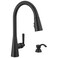 Delta Boyd Matte Black Kitchen Faucet with Pull Down Sprayer and Soap Dispenser Modern Single Hole Kitchen Sink Faucet Single Handle Matte Black 19893ZBLSDDST
