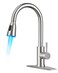 FORIOUS LED Kitchen Faucet with Pull Down Sprayer Brushed Nicke Single Handle Stainless Steel Traditional Sink Faucets with LED Light Sprayer Head Suitable for Farmhouse Laundry Camper Rv Bar