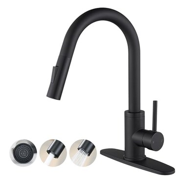 KPW Kitchen Faucet with PullDown Sprayer Matte Black HighArc Single Handle Stainless Steel Fits 1 or 3 Hole Sink