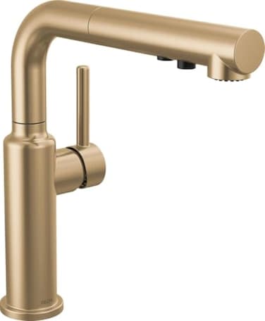 Delta Daneri Brushed Gold Kitchen Faucet with PullOut Sprayer Modern Single Hole Kitchen Sink Single Handle Champagne Bronze 16879CZDST