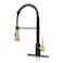 DJS Kitchen Faucets with Pull Down Sprayer Matte Black Brushed Gold High Arc Single Handle 1 or 3 Holes Spring Kitchen Sink Faucet with Deck Plate for Farmhouse RV Vessel Basin