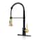 DJS Kitchen Faucets with Pull Down Sprayer Matte Black Brushed Gold High Arc Single Handle 1 or 3 Holes Spring Kitchen Sink Faucet with Deck Plate for Farmhouse RV Vessel Basin