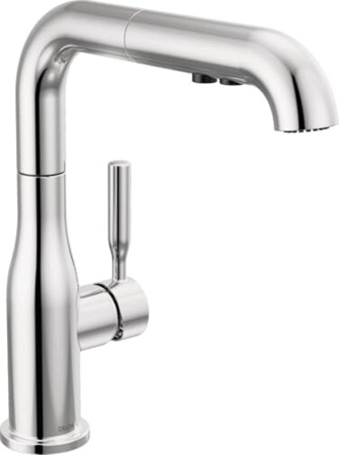 Delta Almari Chrome Kitchen Faucet with PullOut Sprayer Modern Single Hole Kitchen Sink Faucet Single Handle Chrome 16943DST