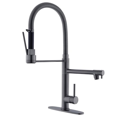 GIMILI Black Stainless Commercial Kitchen Faucet with Pull Down Sprayer DoubleHeaded Kitchen Faucets with Deck Plate
