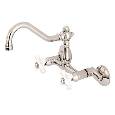 Kingston Brass KS3226PX Vintage 6 Adjustable Center Wall Mount Kitchen Faucet Polished Nickel