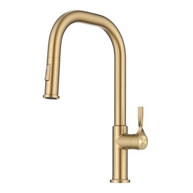 KRAUS Torak Pull Down Kitchen Faucet in SpotFree Brushed Brass with 2 Function Sprayer PreAttached Water Lines and Mounting Hardware KPF2841SFBB