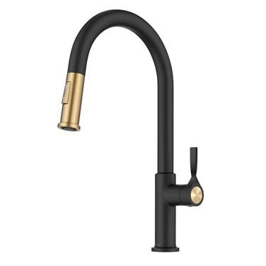 KRAUS Torak Pull Down Kitchen Faucet in SpotFree Brushed BrassMatte Black with 2 Function Sprayer PreAttached Water Lines and Mounting Hardware KPF2840SFBBMB