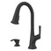 Pfister Ridgeline Kitchen Faucet with Pull Down Sprayer and Soap Dispenser Single Handle High Arc NSF Spot Defense Matte Black Finish F5297RGSDB