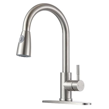 SHACO Kitchen Faucets with Pull Down Sprayer Single Handle Stainless Steel Brushed Nickel Kitchen Sink Faucet High Arc Pull Out Kitchen Faucet with Deck Plate SCKF100
