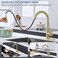 SOEBIZ Brushed Gold Kitchen Faucets with Pull Down Sprayer High Arc Single Handle Stainless Steel Kitchen Sink Faucet for 1 or 3 Hole Ideal for Farmhouse RV Laundry Bar Camper Commercial