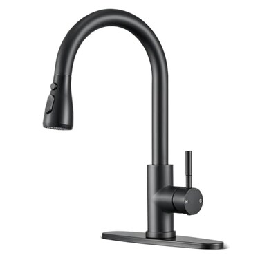 SOEBIZ Matte Black Kitchen Faucets with Pull Down Sprayer High Arc Single Handle Stainless Steel Kitchen Sink Faucet for 1 or 3 Hole Ideal for Farmhouse RV Laundry Bar Camper Commercial