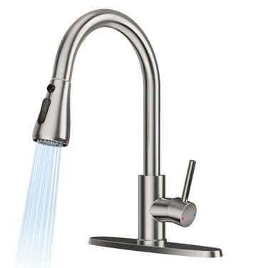 FEELSO Kitchen Faucets with Pull Down Sprayer High Arc Stainless Steel Single Handle Kitchen Sink Faucet 1 or 3 Hole Brushed Nickel Water Faucets for Farmhouse Laundry Camper Rv Bar
