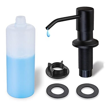 WEWE Built in Soap Dispenser for Kitchen Sink Stainless Steel Matte Black in Counter soap Dispenser Refill from the Top 10oz Large Liquid Bottle