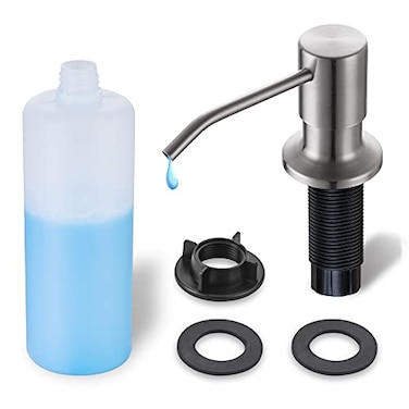 WEWE Built in Soap Dispenser for Kitchen Sink Stainless Steel Brushed Nickel in Counter soap Dispenser Refill from The Top 10oz Large Liquid Bottle