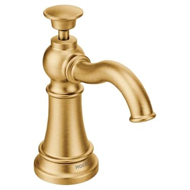 Moen S3945BG Traditional Deck Mounted Kitchen Soap Dispenser with Above the Sink Refillable Bottle Brushed Gold