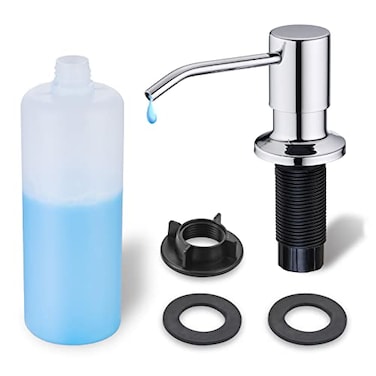 WEWE Chrome Soap Dispenser for Kitchen Sink Kitchen Sink Soap Dispenser Built in for Counter Top Refillable Under Sink in Sink Soap Dispenser Stainless Steel Polished Chrome
