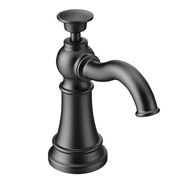 Moen S3945BL Traditional Deck Mounted Kitchen Soap Dispenser with Above the Sink Refillable Bottle Matte Black